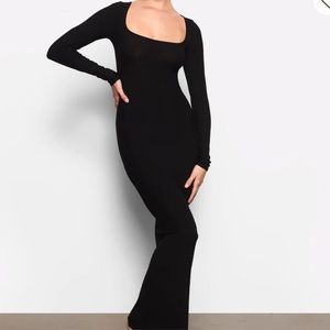 SKIMS Black Ribbed Bodycon Cocktail Dress